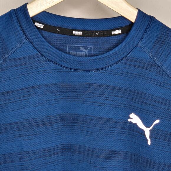 PUMA Blue Short Sleeve Athletic Short Sleeve Tee w/ Subtle Black Stripes Size M - Picture 2 of 8